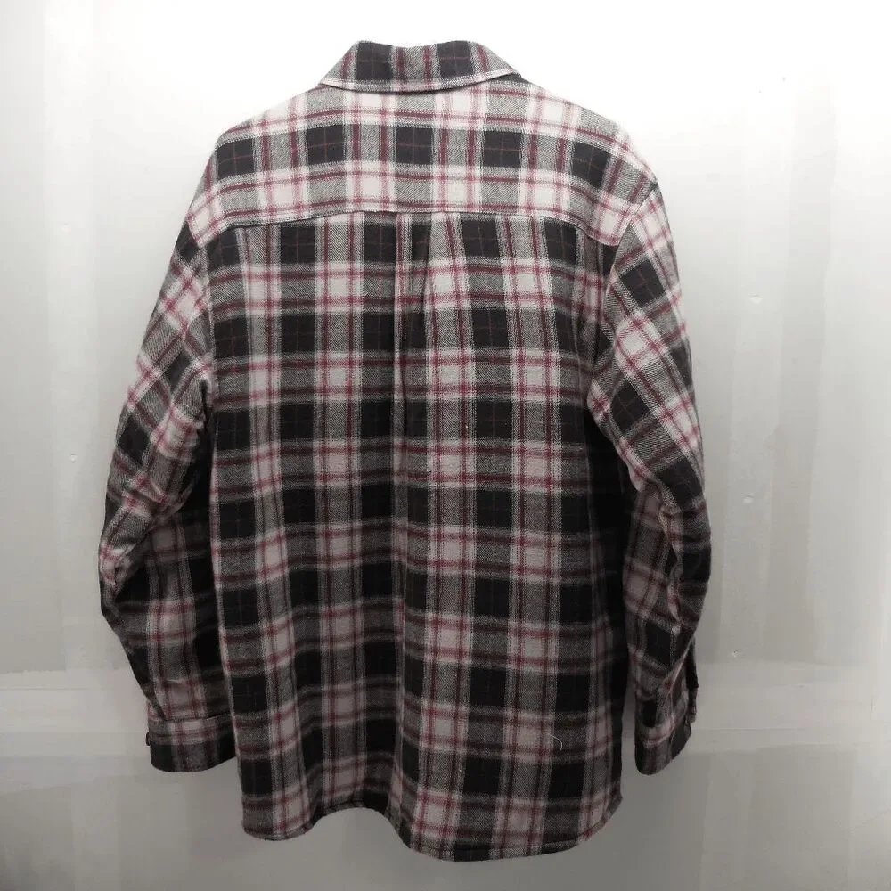 Levis Mens Sherpa Lined Flannel Shirt Jacket Red Plaid Size M Shacket Pockets - Picture 2 of 6